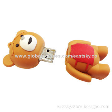 Custom bear-shaped thumb drive, made of soft PVC material, OEM orders are welcome